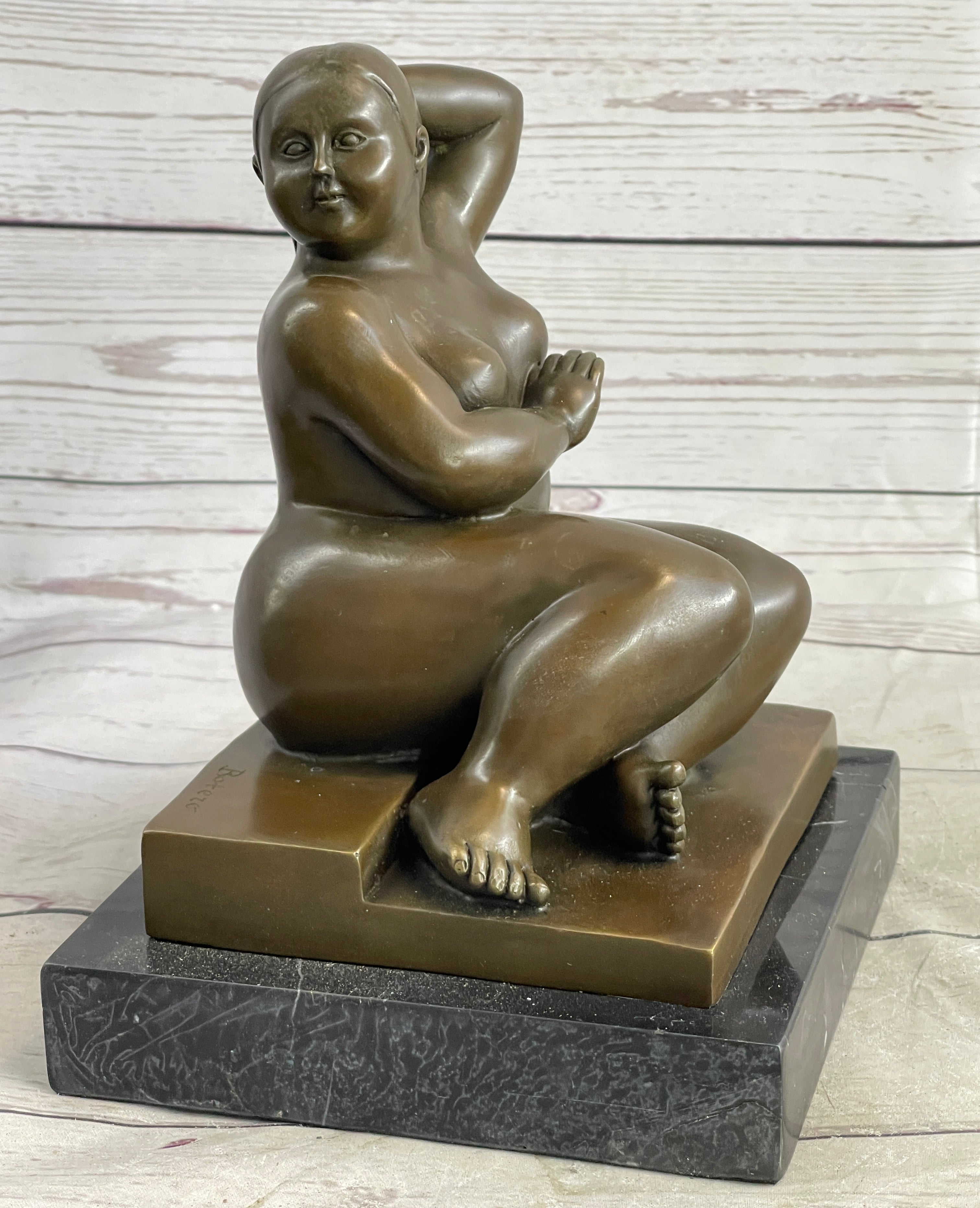 Fernando Botero Plump Woman Bronze Marble Base