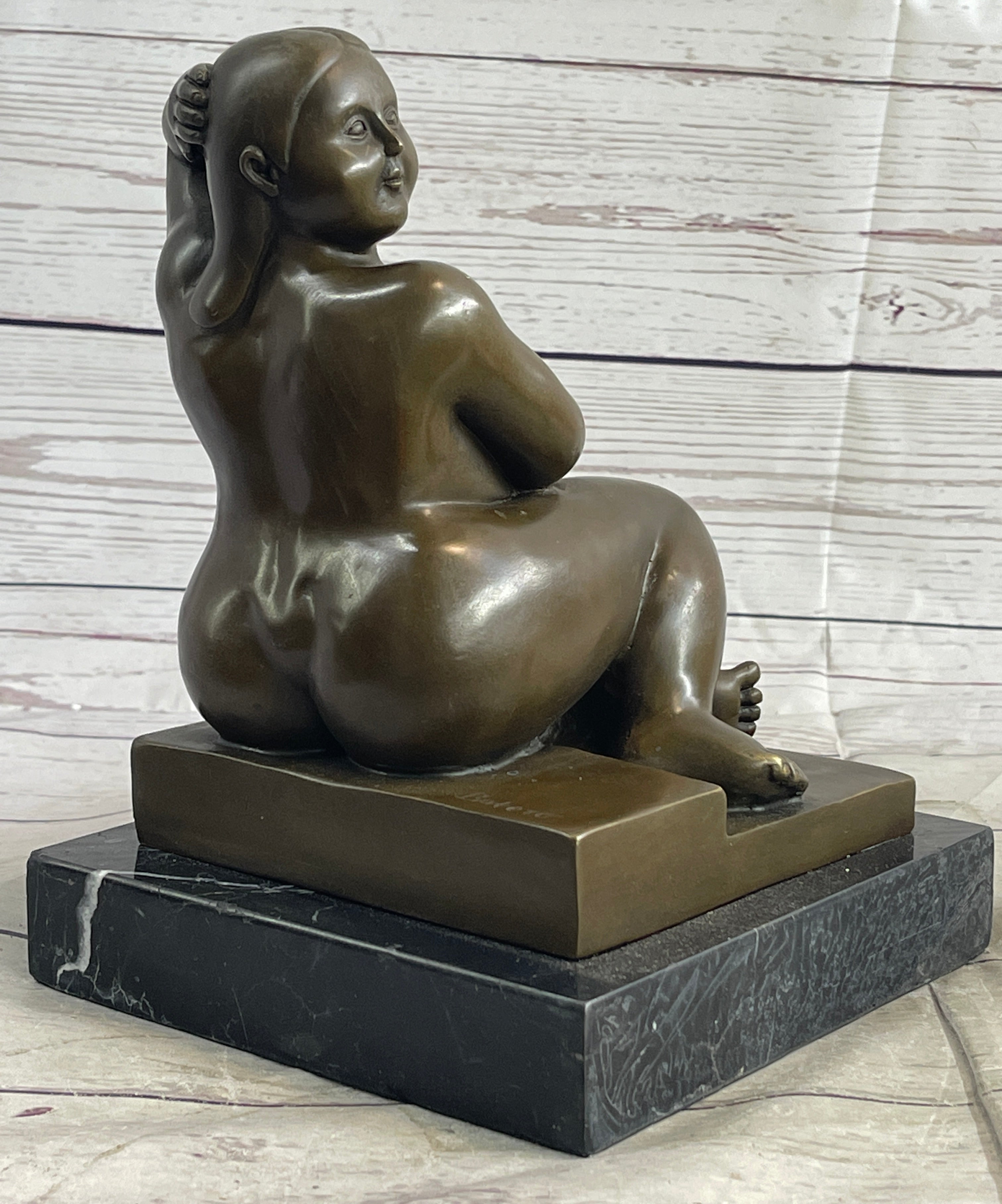 Fernando Botero Plump Woman Bronze Marble Base