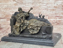 Romantic Two Reclining Girls Genuine Signed Bronze Sculpture Figurine Statue