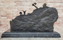 Romantic Two Reclining Girls Genuine Signed Bronze Sculpture Figurine Statue