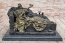 Romantic Two Reclining Girls Genuine Signed Bronze Sculpture Figurine Statue