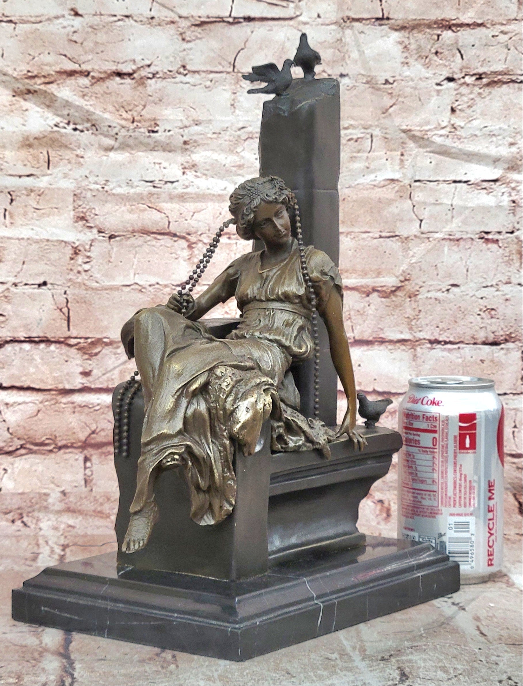 Hand Made Signed Cesaro Neoclassical Female with Pigeon Bronze Sculpture