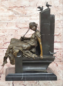 Hand Made Signed Cesaro Neoclassical Female with Pigeon Bronze Sculpture