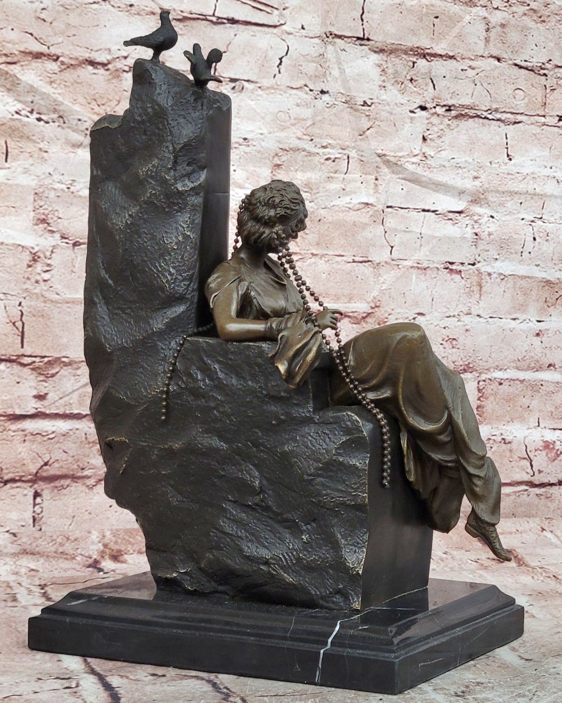 Hand Made Signed Cesaro Neoclassical Female with Pigeon Bronze Sculpture