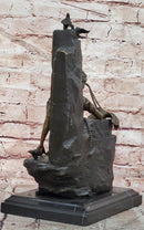 Hand Made Signed Cesaro Neoclassical Female with Pigeon Bronze Sculpture