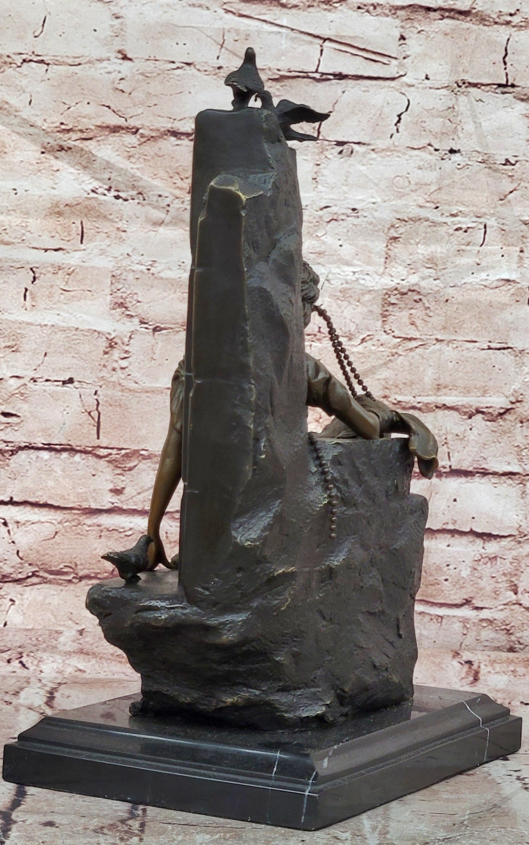 Hand Made Signed Cesaro Neoclassical Female with Pigeon Bronze Sculpture