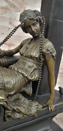 Hand Made Signed Cesaro Neoclassical Female with Pigeon Bronze Sculpture