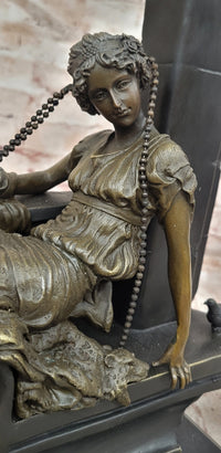 Hand Made Signed Cesaro Neoclassical Female with Pigeon Bronze Sculpture