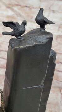 Hand Made Signed Cesaro Neoclassical Female with Pigeon Bronze Sculpture