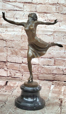 Signed Cesaro Skating Female Bronze Statue Sculpture Handmade Home Decor
