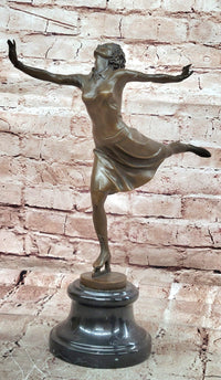 Signed Cesaro Skating Female Bronze Statue Sculpture Handmade Home Decor