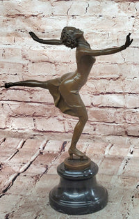 Signed Cesaro Skating Female Bronze Statue Sculpture Handmade Home Decor