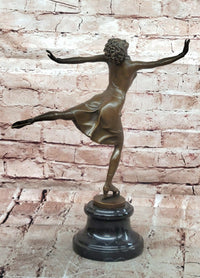 Signed Cesaro Skating Female Bronze Statue Sculpture Handmade Home Decor