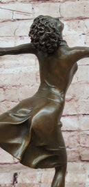 Signed Cesaro Skating Female Bronze Statue Sculpture Handmade Home Decor