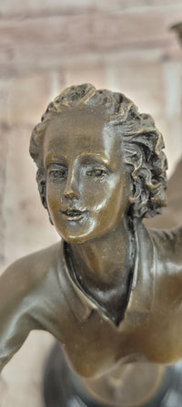 Signed Cesaro Skating Female Bronze Statue Sculpture Handmade Home Decor