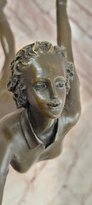 Signed Cesaro Skating Female Bronze Statue Sculpture Handmade Home Decor