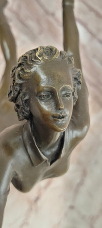 Signed Cesaro Skating Female Bronze Statue Sculpture Handmade Home Decor
