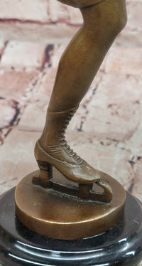 Signed Cesaro Skating Female Bronze Statue Sculpture Handmade Home Decor