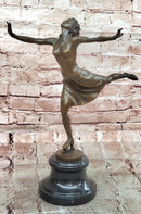 Signed Cesaro Skating Female Bronze Statue Sculpture Handmade Home Decor