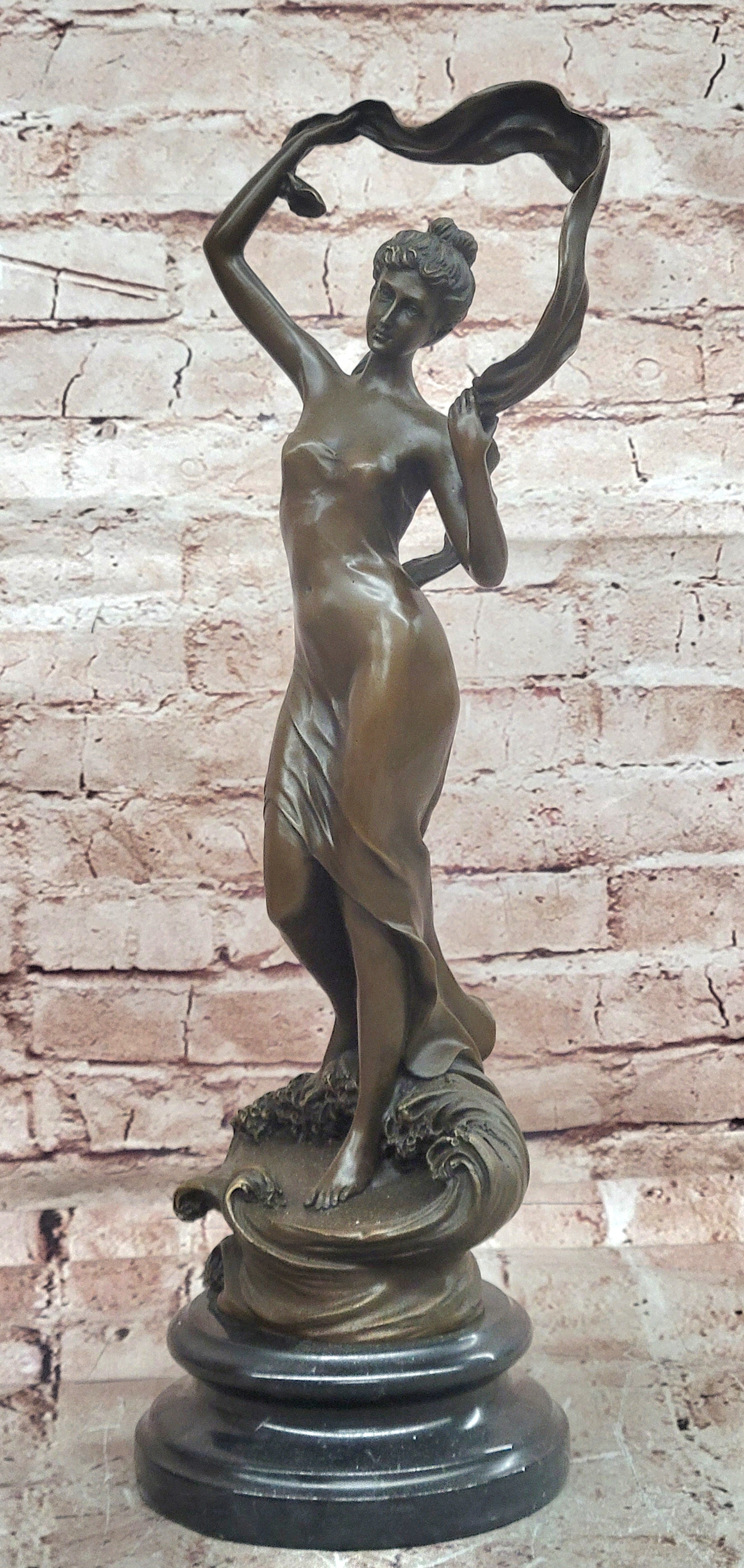 Signed Original Cesaro Ribbon Scarf Dancer Girl Bronze Sculpture Statue Figure