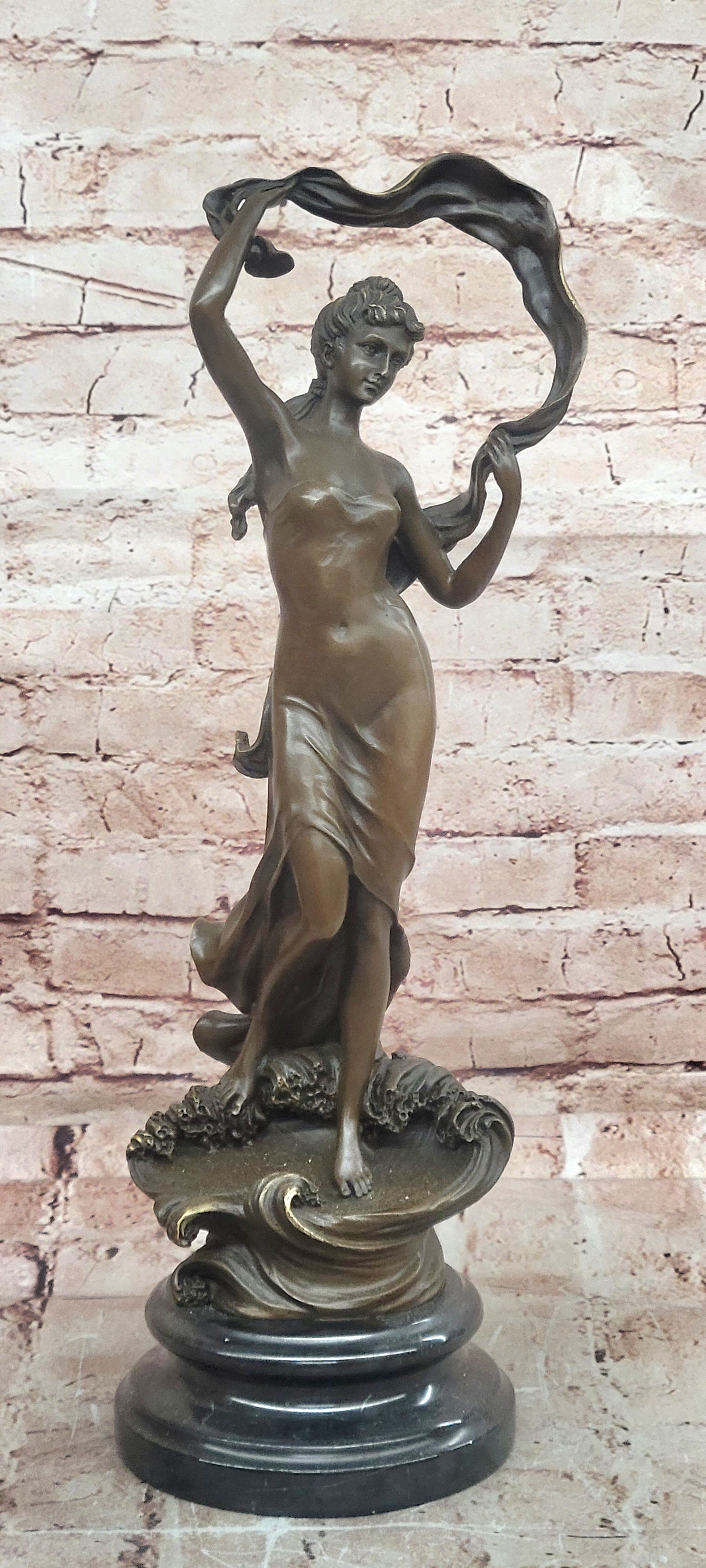 Signed Original Cesaro Ribbon Scarf Dancer Girl Bronze Sculpture Statue Figure