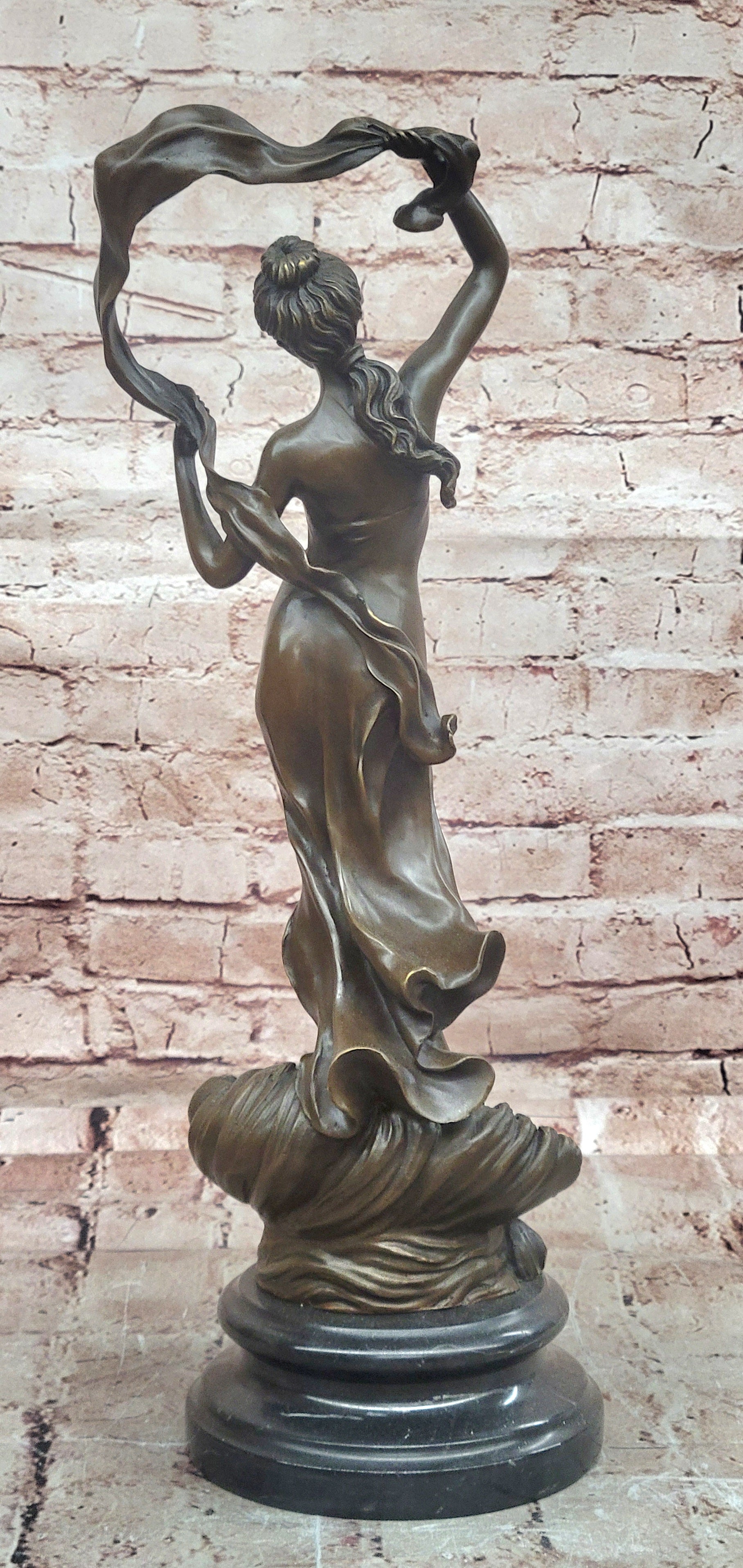 Signed Original Cesaro Ribbon Scarf Dancer Girl Bronze Sculpture Statue Figure