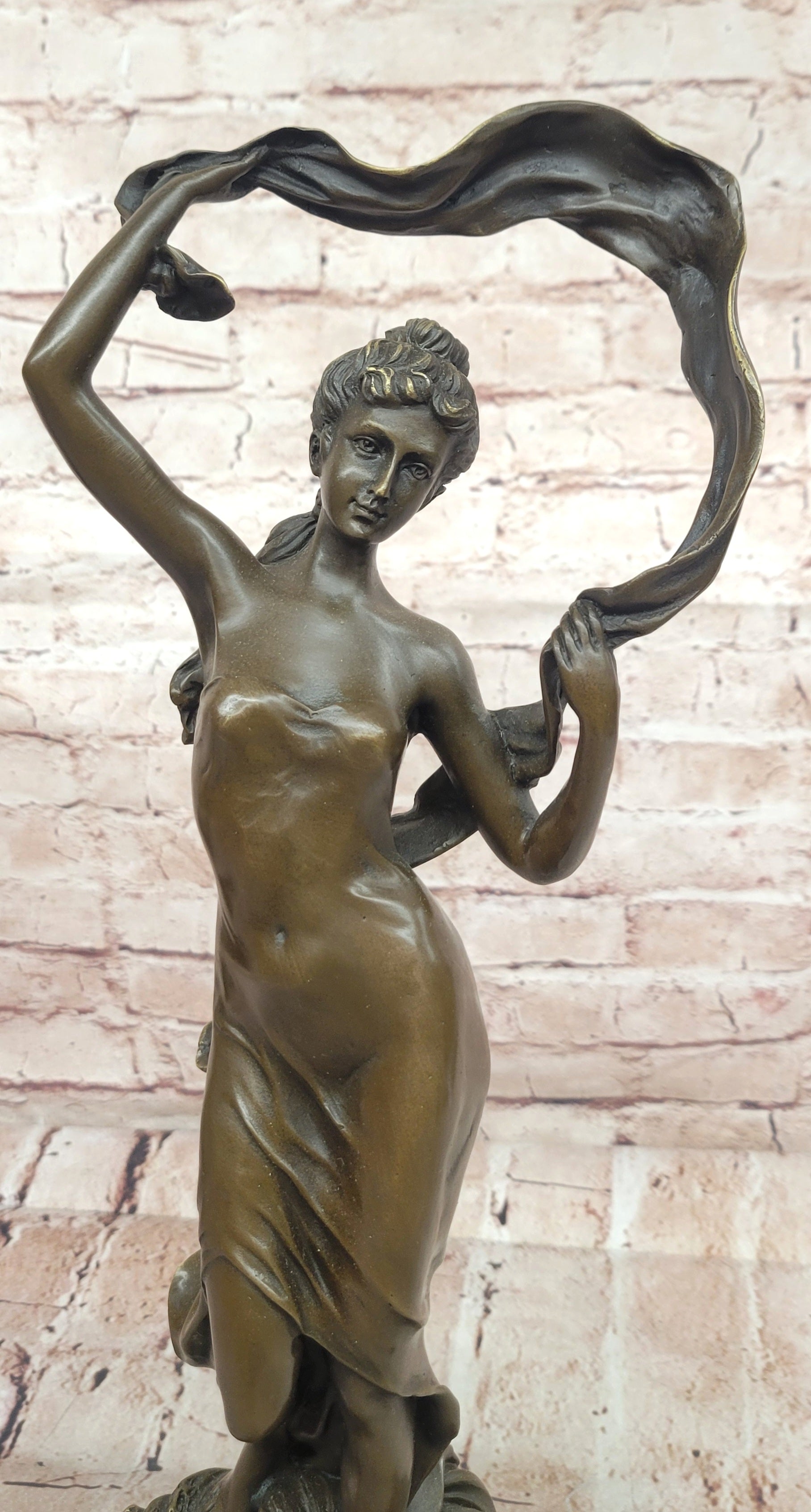 Signed Original Cesaro Ribbon Scarf Dancer Girl Bronze Sculpture Statue Figure