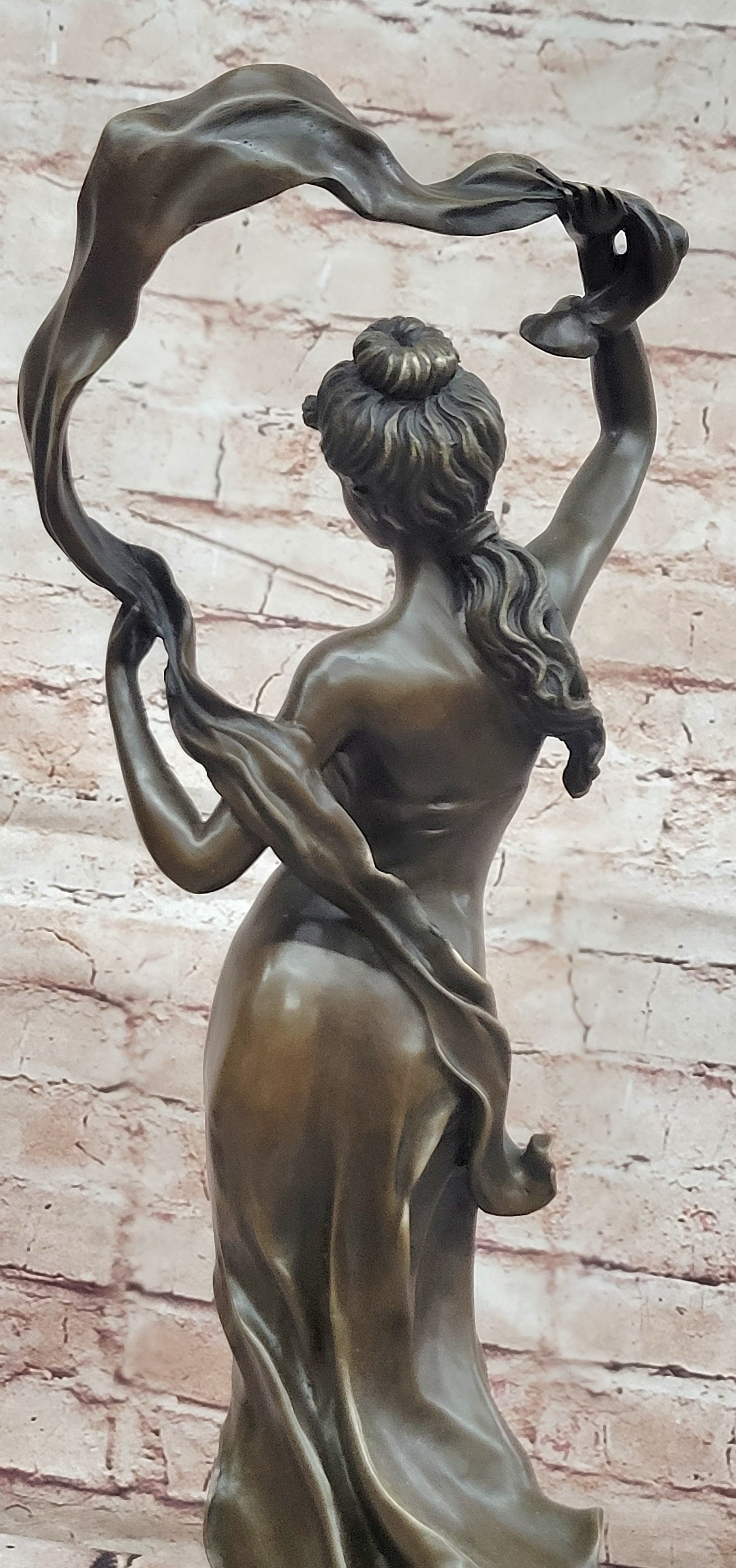 Signed Original Cesaro Ribbon Scarf Dancer Girl Bronze Sculpture Statue Figure
