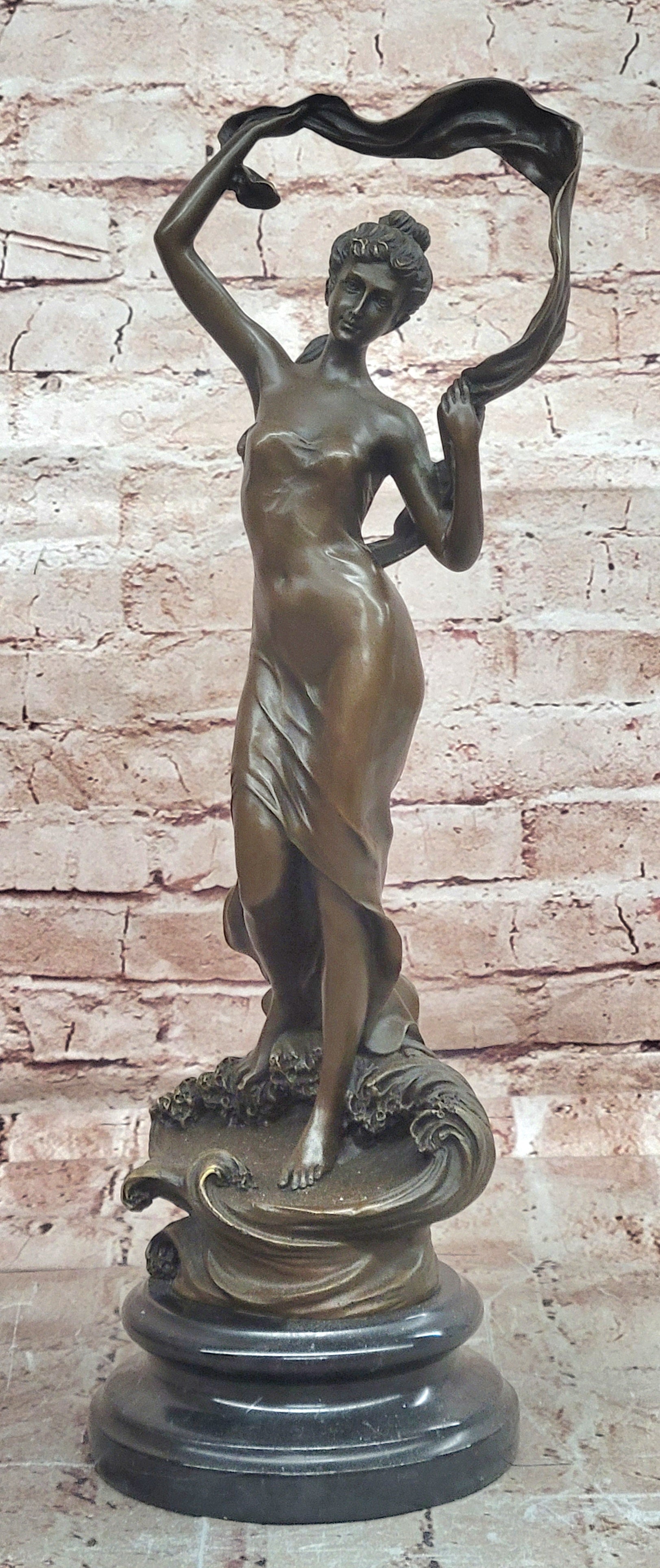 Signed Original Cesaro Ribbon Scarf Dancer Girl Bronze Sculpture Statue Figure