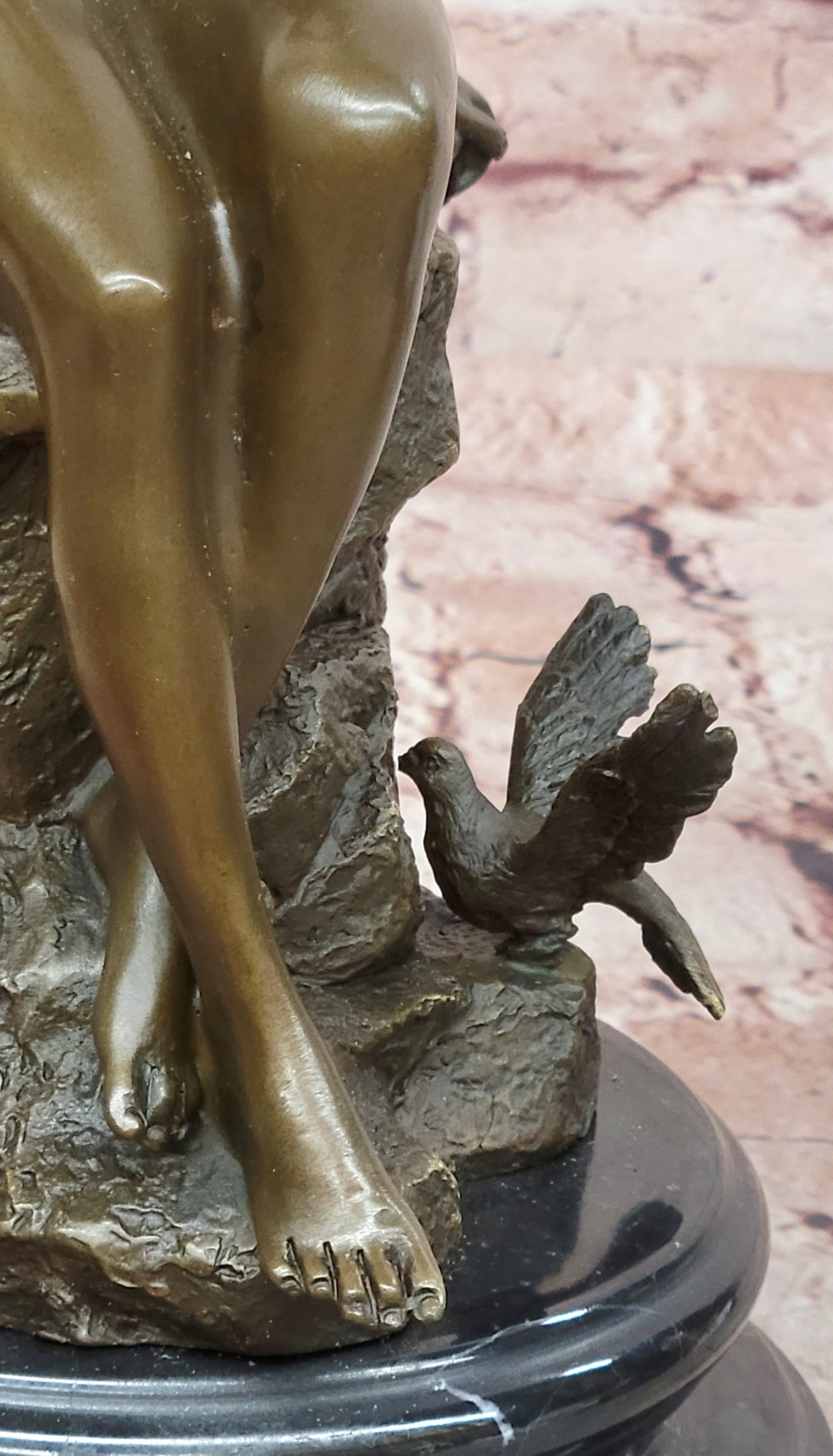 French Sitting Lady Female with Birds by Preiss Genuine Bronze Sculpture Statue