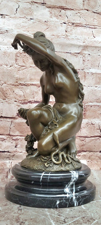 Signed Original Jean Patoue Nude Woman Holding Rose Flower Bronze Sculpture Statue