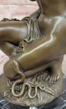 Signed Original Jean Patoue Nude Woman Holding Rose Flower Bronze Sculpture Statue