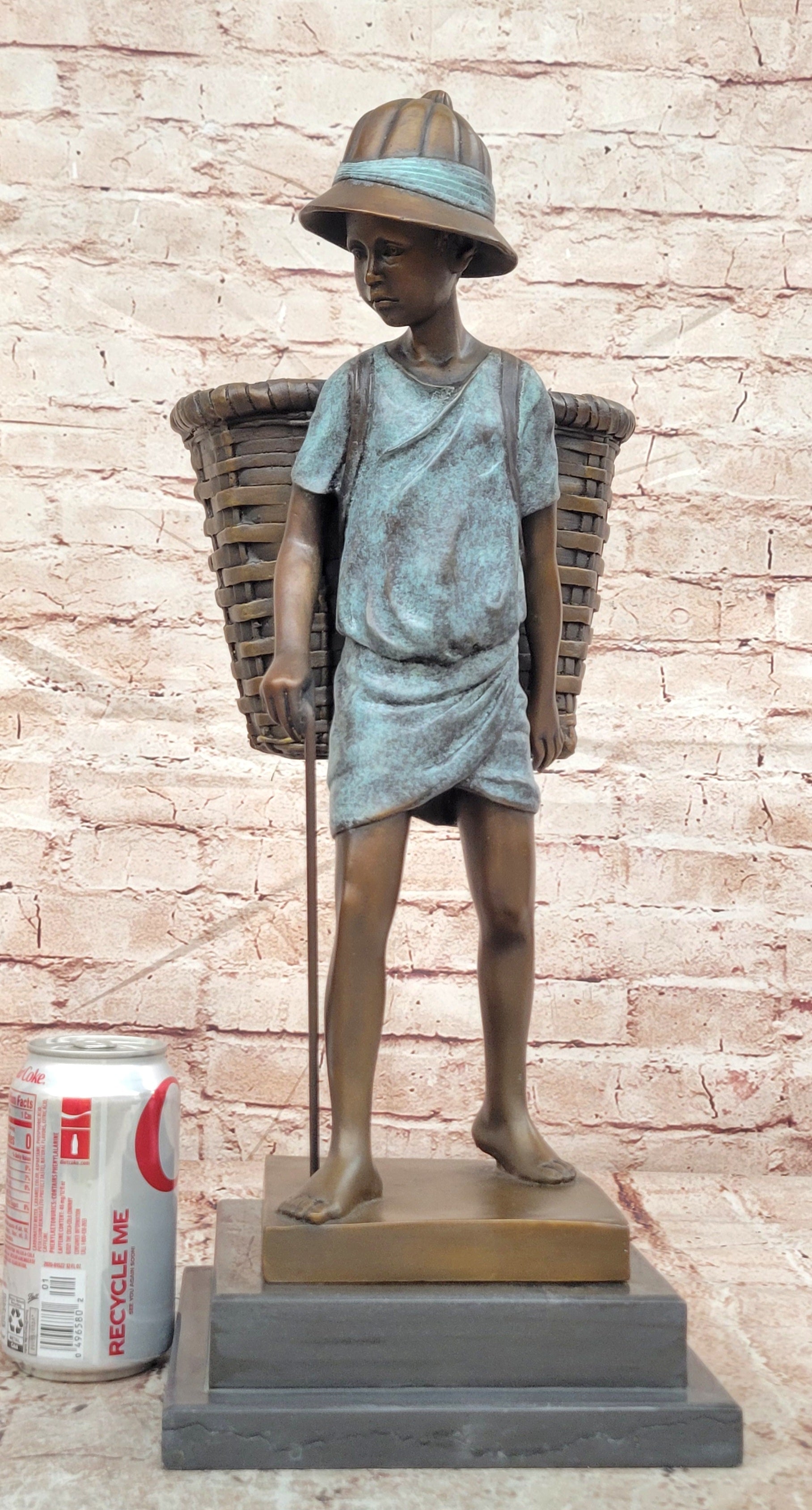 Charming Genuine Bronze Sculpture A Farmers Boy Signed Cesaro Figurine