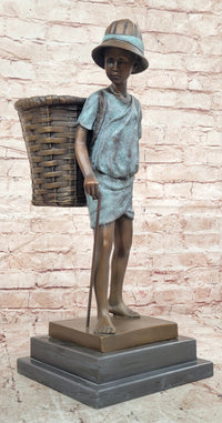 Charming Genuine Bronze Sculpture A Farmers Boy Signed Cesaro Figurine