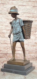Charming Genuine Bronze Sculpture A Farmers Boy Signed Cesaro Figurine