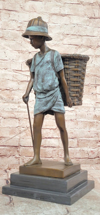 Charming Genuine Bronze Sculpture A Farmers Boy Signed Cesaro Figurine
