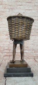Charming Genuine Bronze Sculpture A Farmers Boy Signed Cesaro Figurine