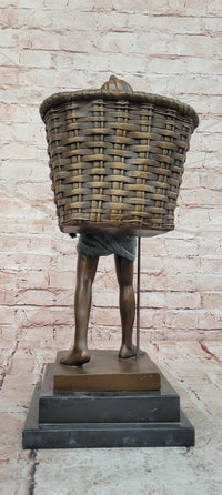 Charming Genuine Bronze Sculpture A Farmers Boy Signed Cesaro Figurine