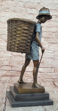 Charming Genuine Bronze Sculpture A Farmers Boy Signed Cesaro Figurine