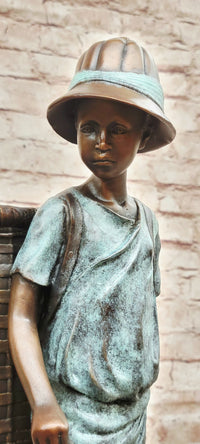 Charming Genuine Bronze Sculpture A Farmers Boy Signed Cesaro Figurine