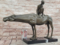 Modern Bronze Sculpture Boy Sitting on Horseback Signed Statue Hot Cast Figure