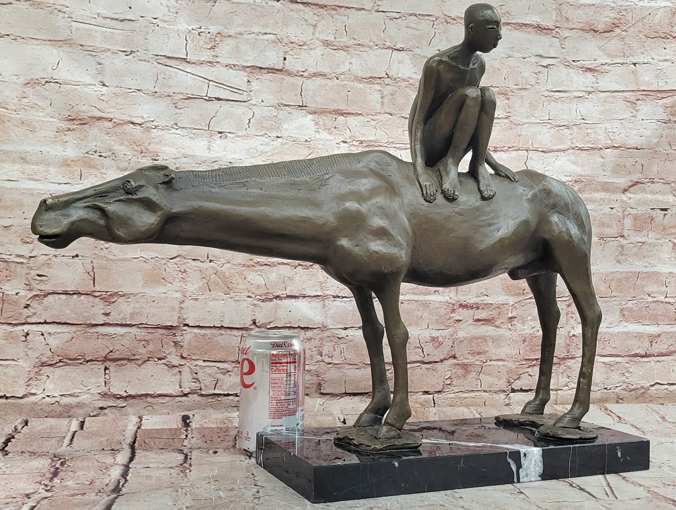Modern Bronze Sculpture Boy Sitting on Horseback Signed Statue Hot Cast Figure