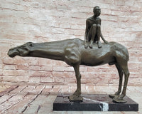 Modern Bronze Sculpture Boy Sitting on Horseback Signed Statue Hot Cast Figure