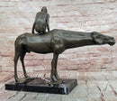Modern Bronze Sculpture Boy Sitting on Horseback Signed Statue Hot Cast Figure