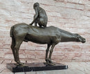 Modern Bronze Sculpture Boy Sitting on Horseback Signed Statue Hot Cast Figure
