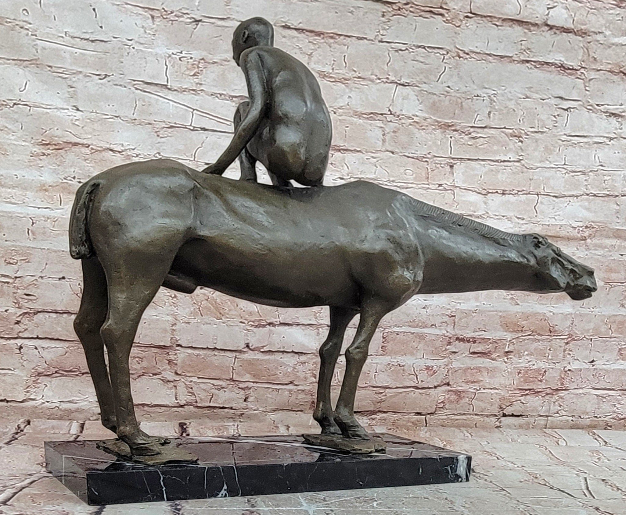 Modern Bronze Sculpture Boy Sitting on Horseback Signed Statue Hot Cast Figure