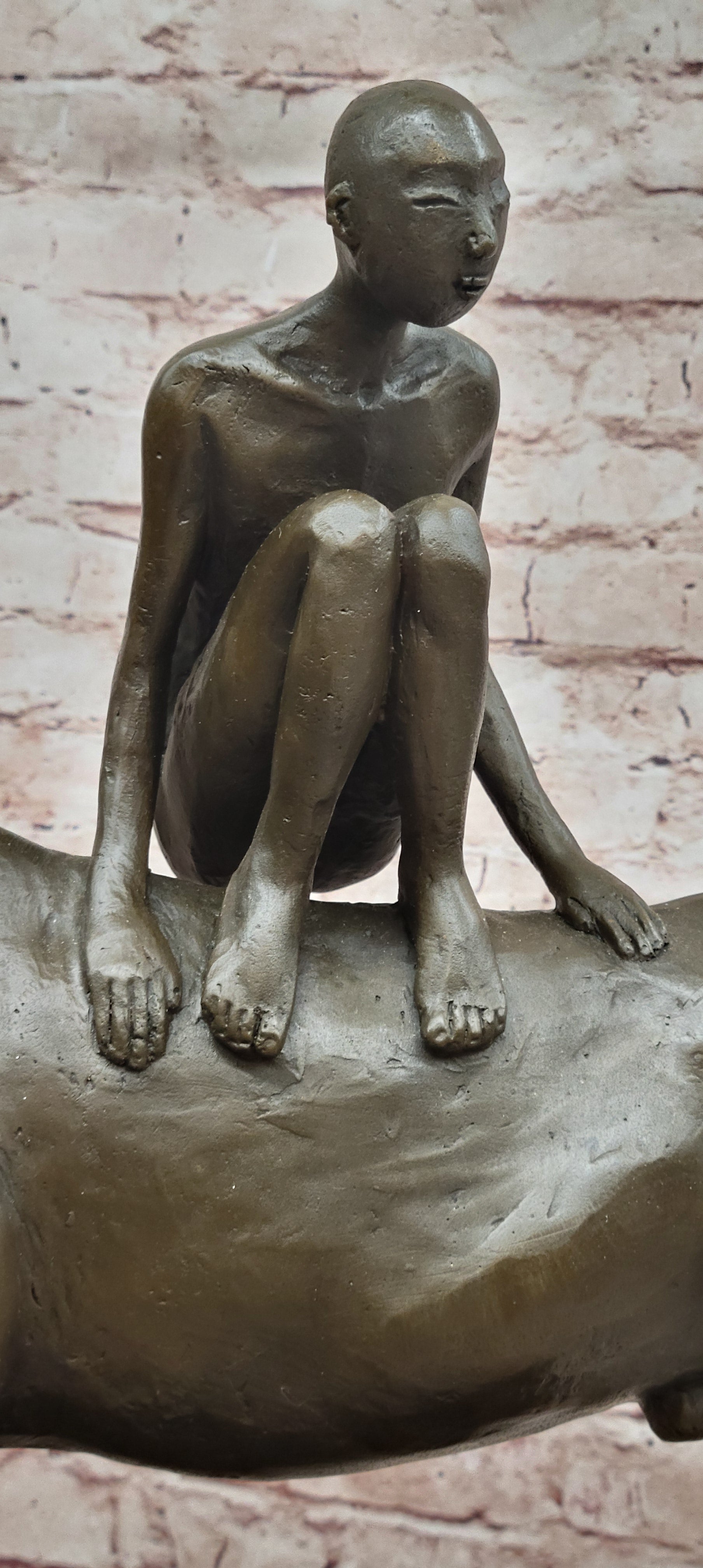 Modern Bronze Sculpture Boy Sitting on Horseback Signed Statue Hot Cast Figure
