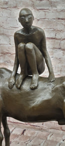 Modern Bronze Sculpture Boy Sitting on Horseback Signed Statue Hot Cast Figure