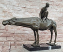Modern Bronze Sculpture Boy Sitting on Horseback Signed Statue Hot Cast Figure