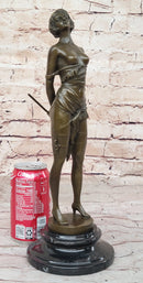 The Riding Crop by Bruno Zach - Semi Nude Female Figure Sculpture on Marble Base